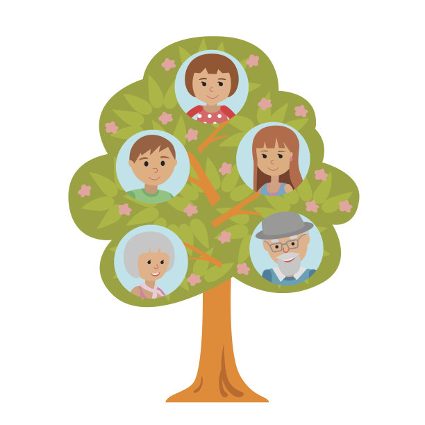 卡通世代家谱平式祖父母、父母和孩子。图片下载