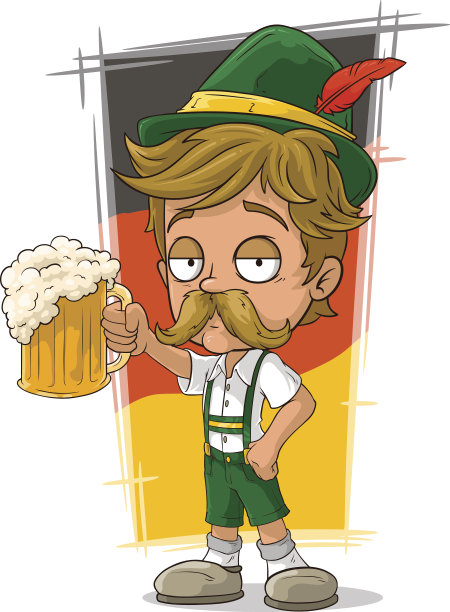 带着帽子和啤酒的卡通小巴伐利亚人图片下载