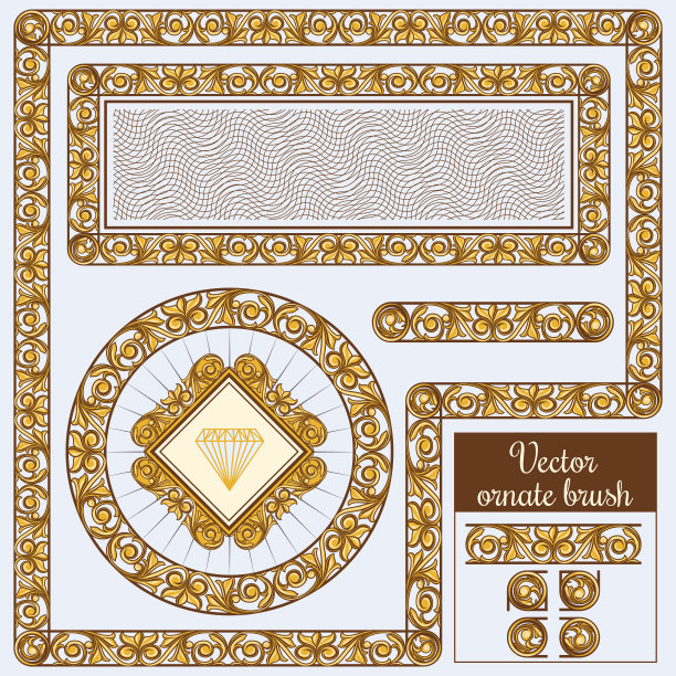 装饰金色华丽的设计元素和画笔插画图片下载