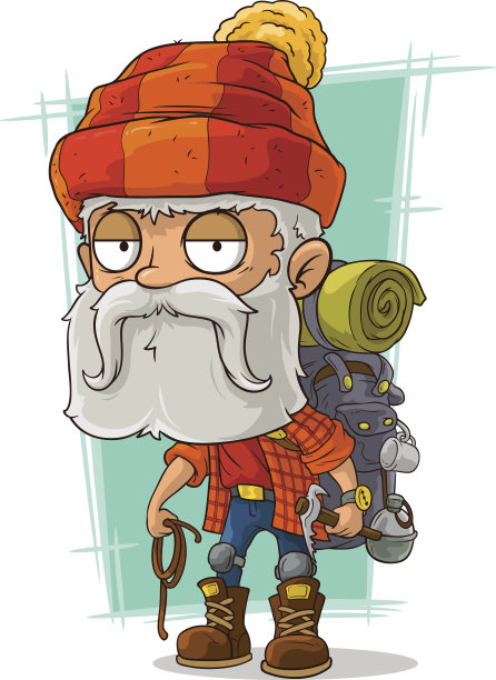 卡通的、疲倦的、长满胡子的攀登者图片下载