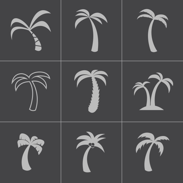 向量黑色棕榈图标设置图片下载