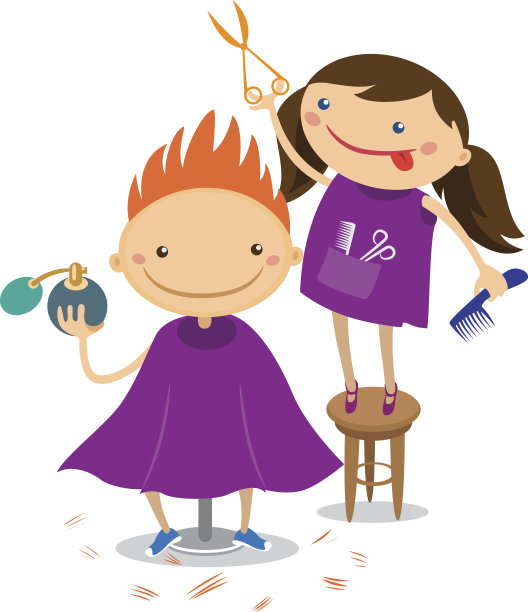 一个女孩做发型的插画男孩图片下载