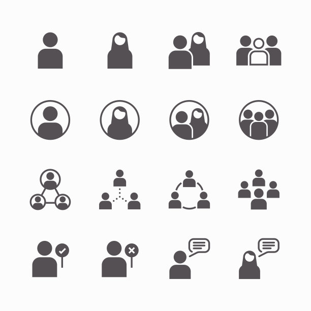 people图标矢量平面线图标集概念。图片下载