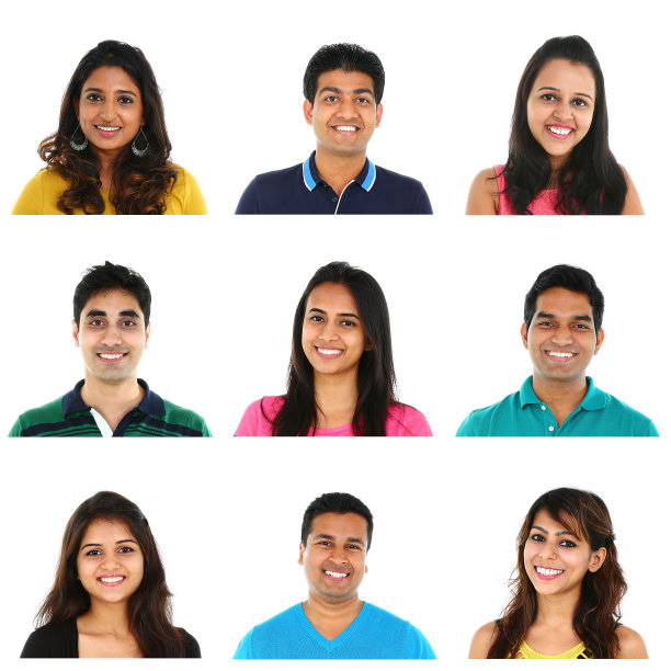 年轻的印度/亚洲男人和女人肖像的拼贴画。图片下载