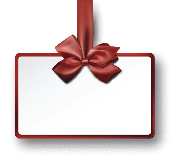 白色纸礼品卡与红色缎子蝴蝶结。图片下载