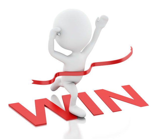 3d白人越过终点线。赛克赛斯的概念图片下载