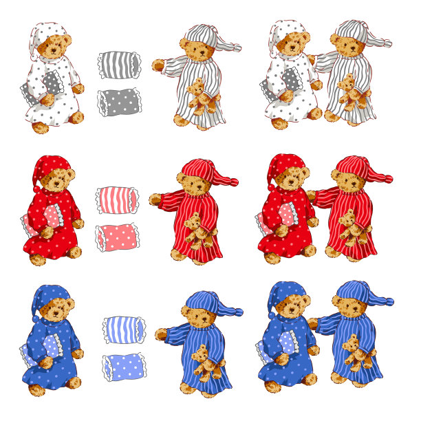 穿着睡衣的小熊插图图片下载