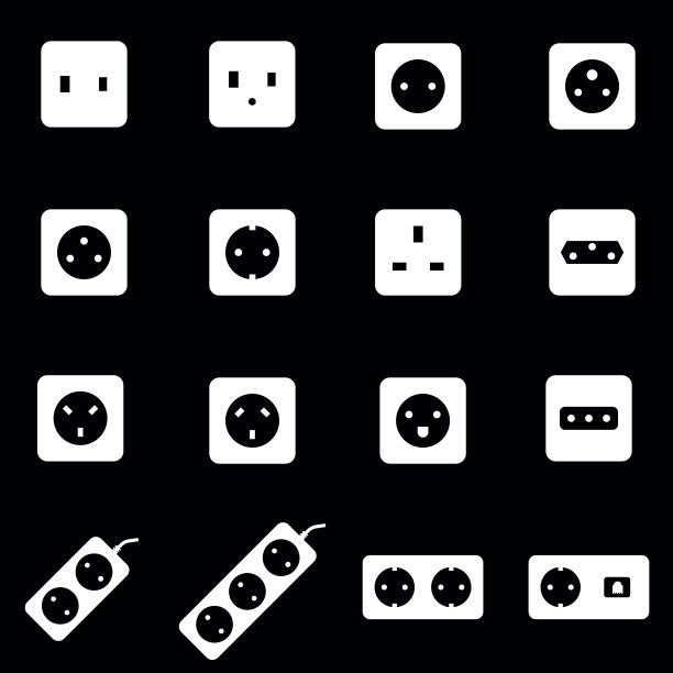 向量白色电源插座图标设置图片下载