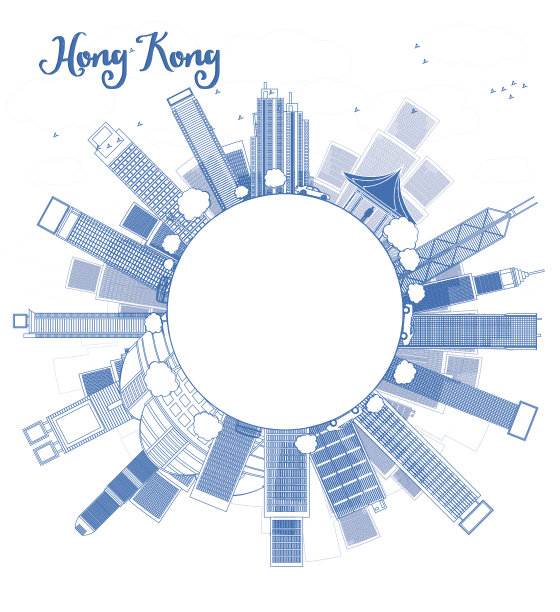 用出租车和复印空间勾勒出香港的天际线图片下载