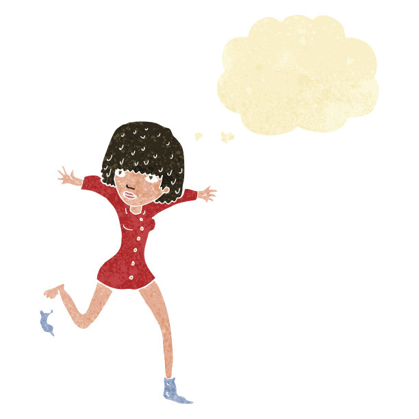 卡通女人用思想泡泡踢掉袜子图片下载