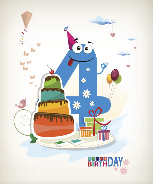 第四个生日贺卡。图片下载