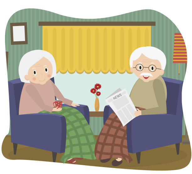 幸福的老夫妻在一起。一对老年夫妇坐在椅子上图片下载