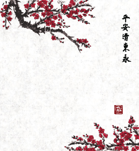 在宣纸背景上盛开的樱花图片下载