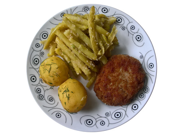 晚餐(炸肉排，土豆，青豆图片下载