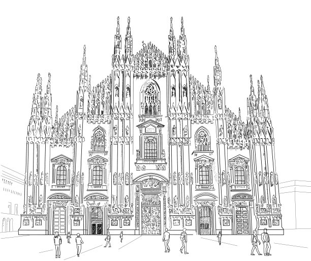 素描米兰大教堂图片下载