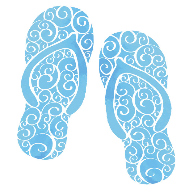 水彩人字拖蓝色凉鞋图片下载
