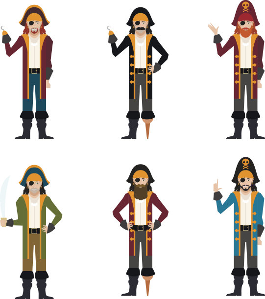 一套扁平的海盗图标图片下载