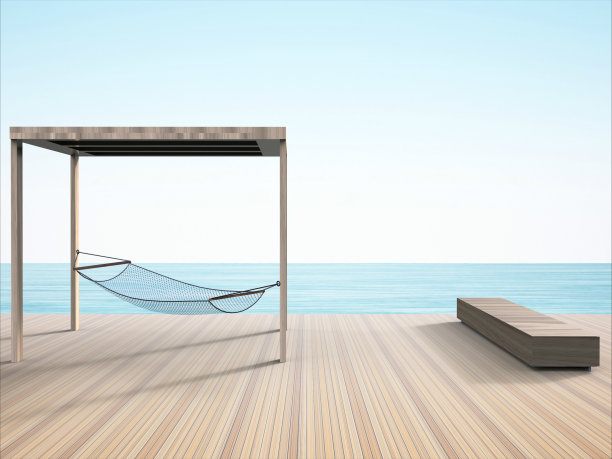 海滨露台和吊床海滩图片下载