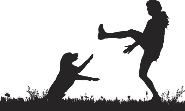 矢量剪影的女人与狗。图片下载