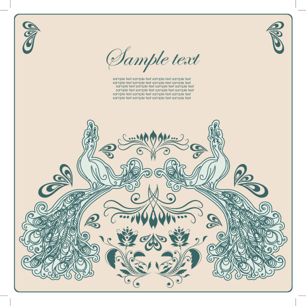 带有孔雀图案的复古卡片图片下载