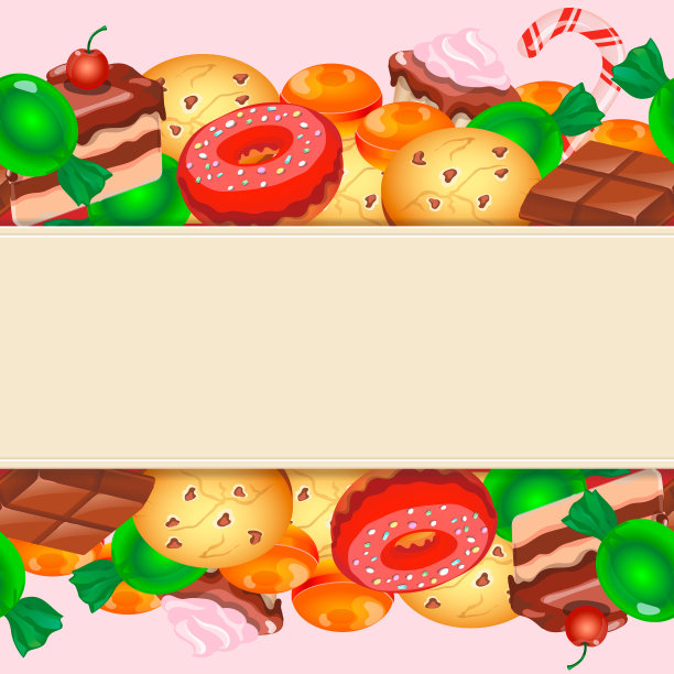背景有五颜六色的各种糖果、糖果和蛋糕图片下载