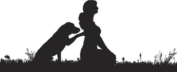 矢量剪影的女人与狗。图片下载