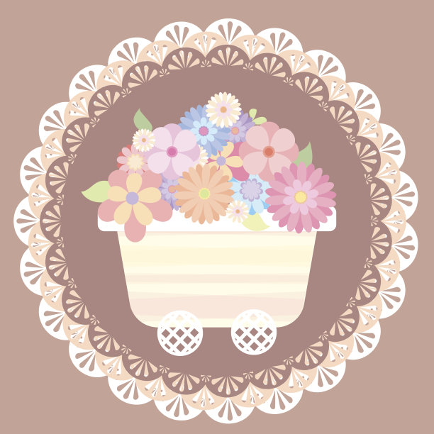 粉彩可爱的花车与蕾丝背景图片下载