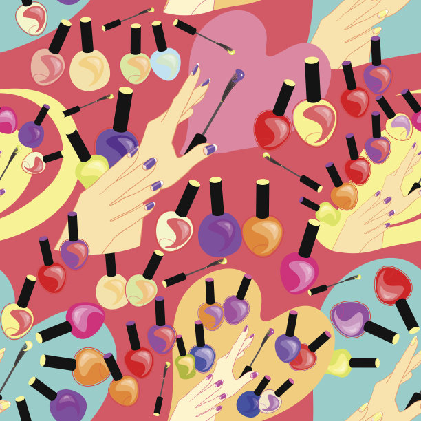 无缝图案的护理产品和指甲上的粉红色装饰图片下载