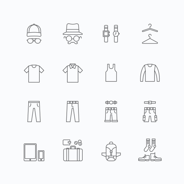 向量线性网页图标设置人服装商店集合图片下载