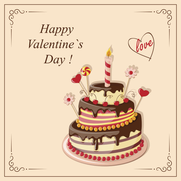 贺卡上有蛋糕层、蜡烛和樱桃图片下载