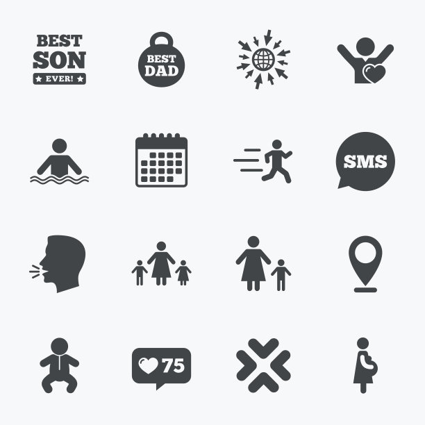 人来说,家庭的图标。游泳,宝宝的迹象。图片下载