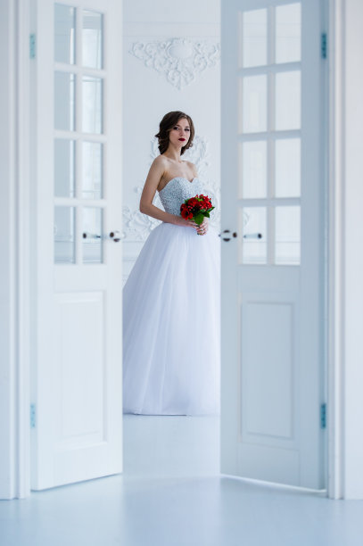 一个美丽的新娘在灯光房间的时尚照片图片下载