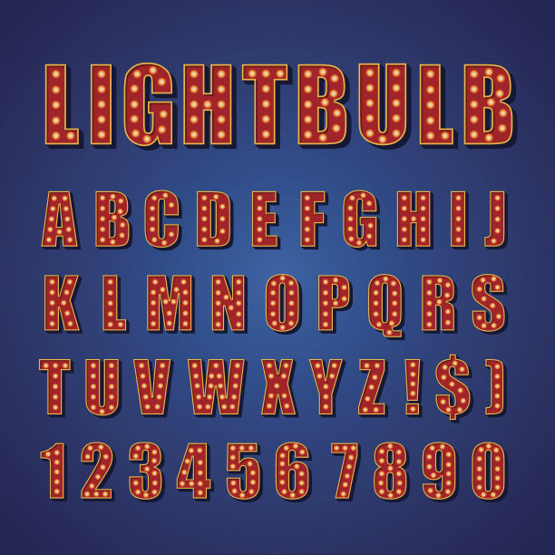 复古灯泡字母表矢量字体类型的字母图片下载