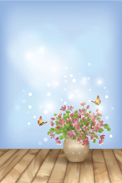 春天粉红色的花蝴蝶在天空的背景图片下载