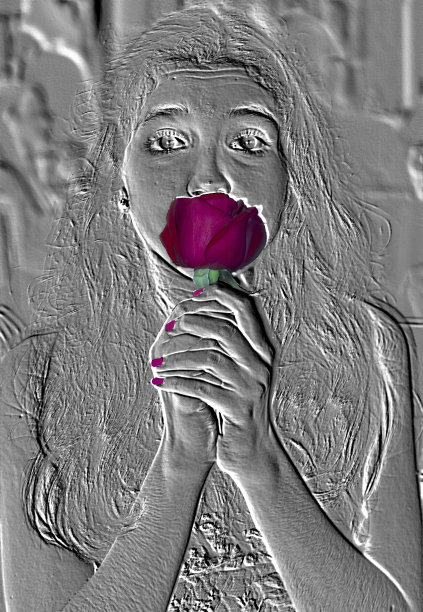 少女闻红玫瑰，照片效果图片下载