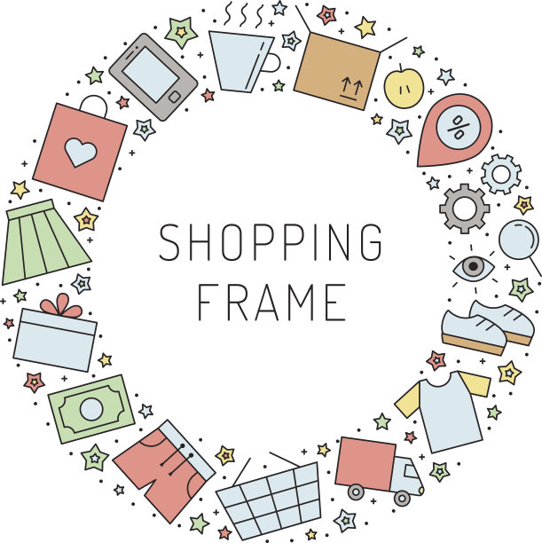 购物彩圈框轮廓插图。图片下载