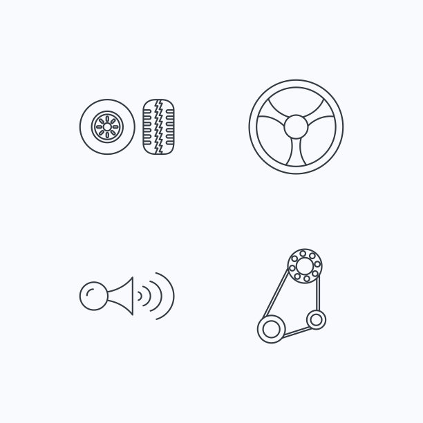 喇叭声信号，轮胎和方向盘图标。图片下载