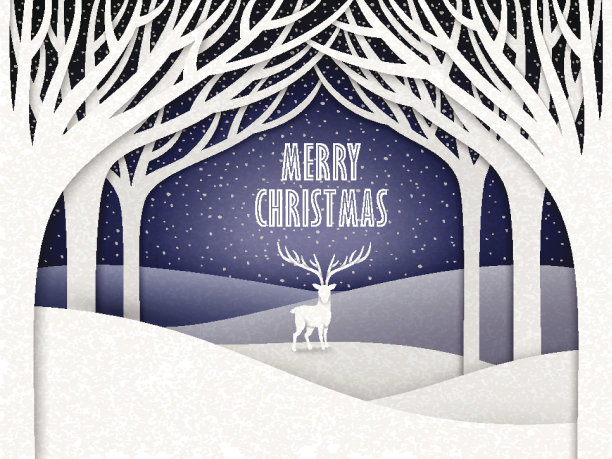 纸景观的圣诞夜与驼鹿图片下载