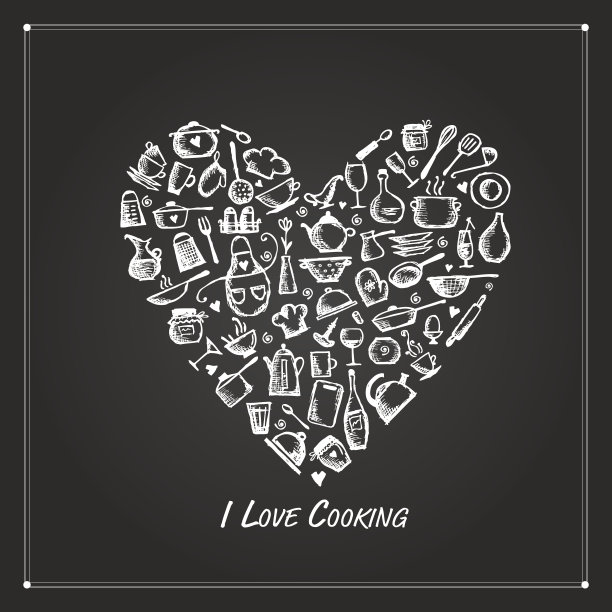 心形厨房用具，素描给你图片下载