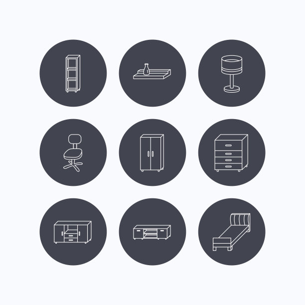 单人床，电视桌和书架图标。图片下载