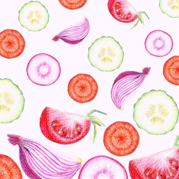 手绘落彩沙拉蔬菜片图片下载