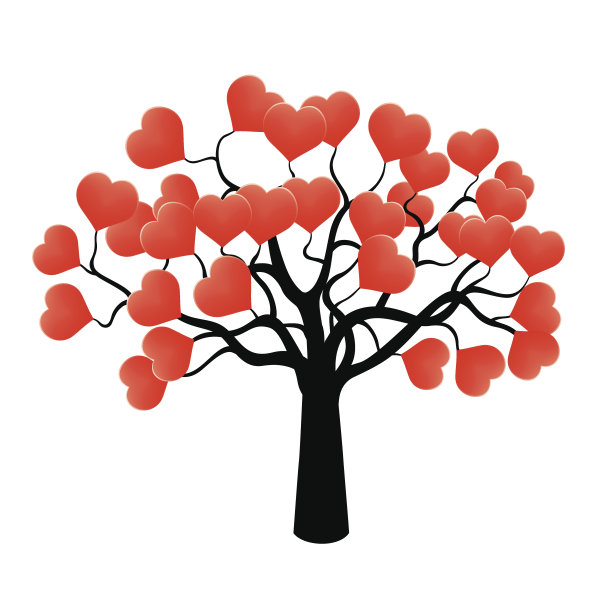 树和红心。矢量插图。图片下载