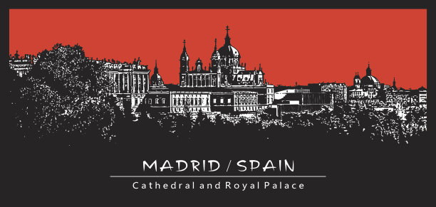 马德里,西班牙。大教堂和皇宫。图片下载