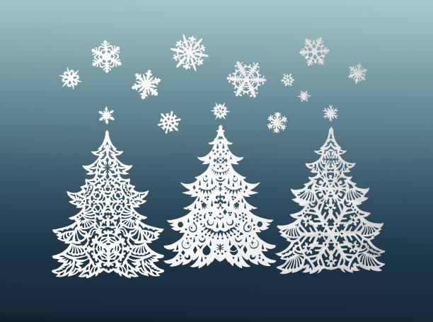 纸圣诞树和雪花图片下载