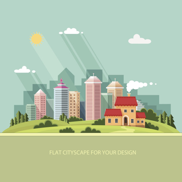 cityscape夏季以大城市为背景的乡村别墅。图片下载
