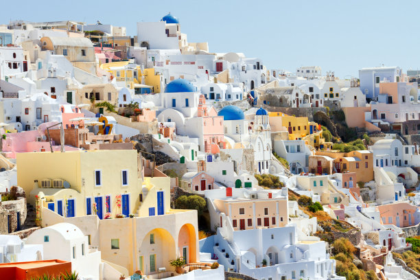 日全景图伊亚，圣托里尼图片下载