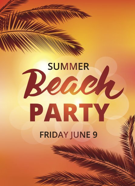 海滩派对海报模板与排版元素图片下载