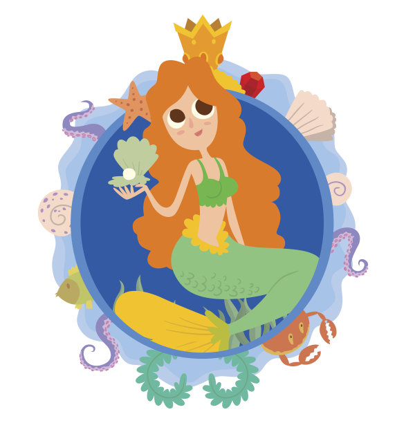 框架，可爱的美人鱼与姜黄色长发图片下载