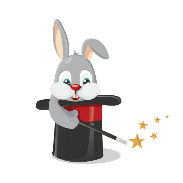 兔子戴着一顶魔法帽，拿着一根魔杖图片下载