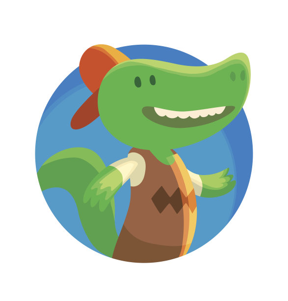 圆圆的蓝色框架和可爱的绿色小鳄鱼图片下载